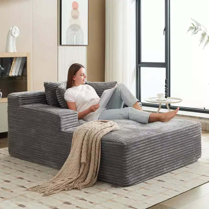 49 Oversized Chaise Lounge Chair, Upholstered Sleeper Sofa Bed with 3 Pillows, Boneless Sleep Single Sofa Couch for Living Room Bedroom, Grey