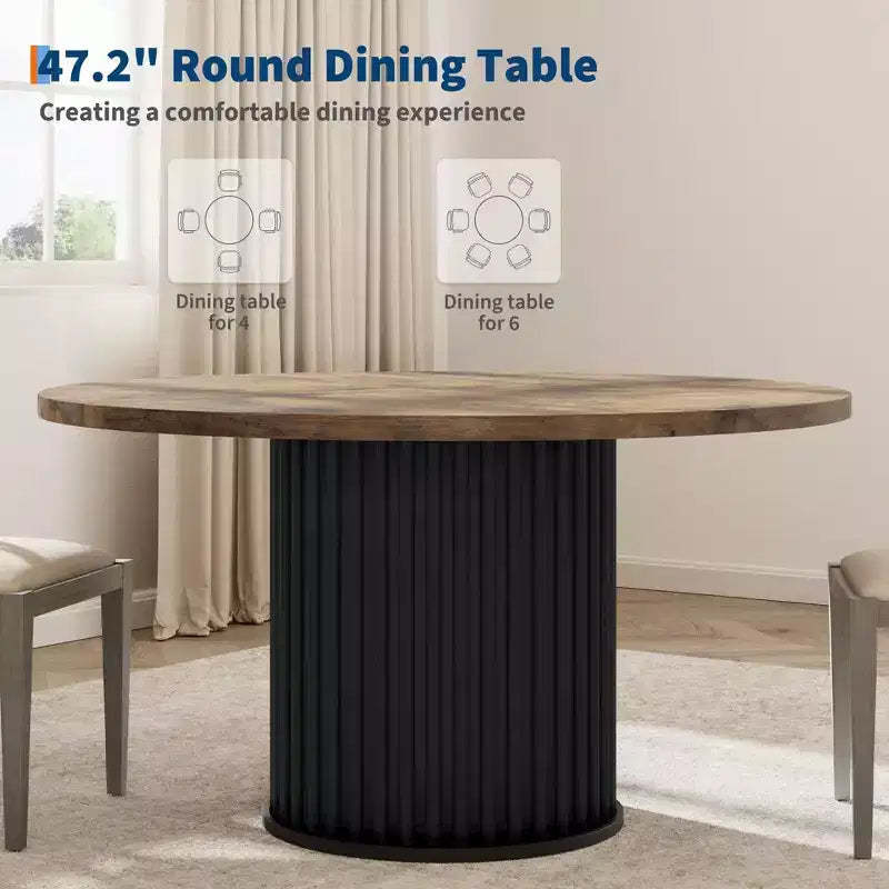 COZONY 47 Round Dining Table for 4-6, Farmhouse Circle Kitchen Table with Waveform Metal Pedestal Base