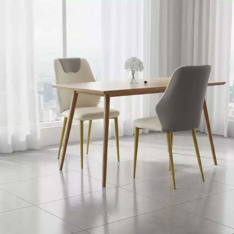 Homy Casa Set of 2 PU Leather Dining Chairs, Ergonomic Chairs with Gold Metal Legs, Beige