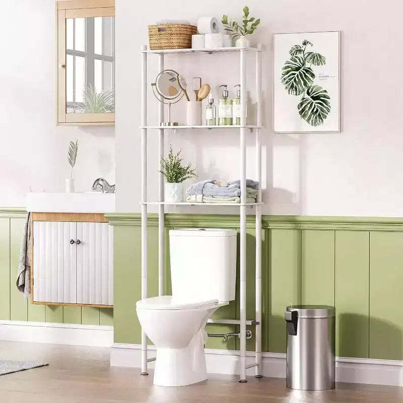 Over Toilet Storage Shelf Space Saver 3 - Tier Bathroom Organizer Rack White Matte Finish Easy Install Large Capacity