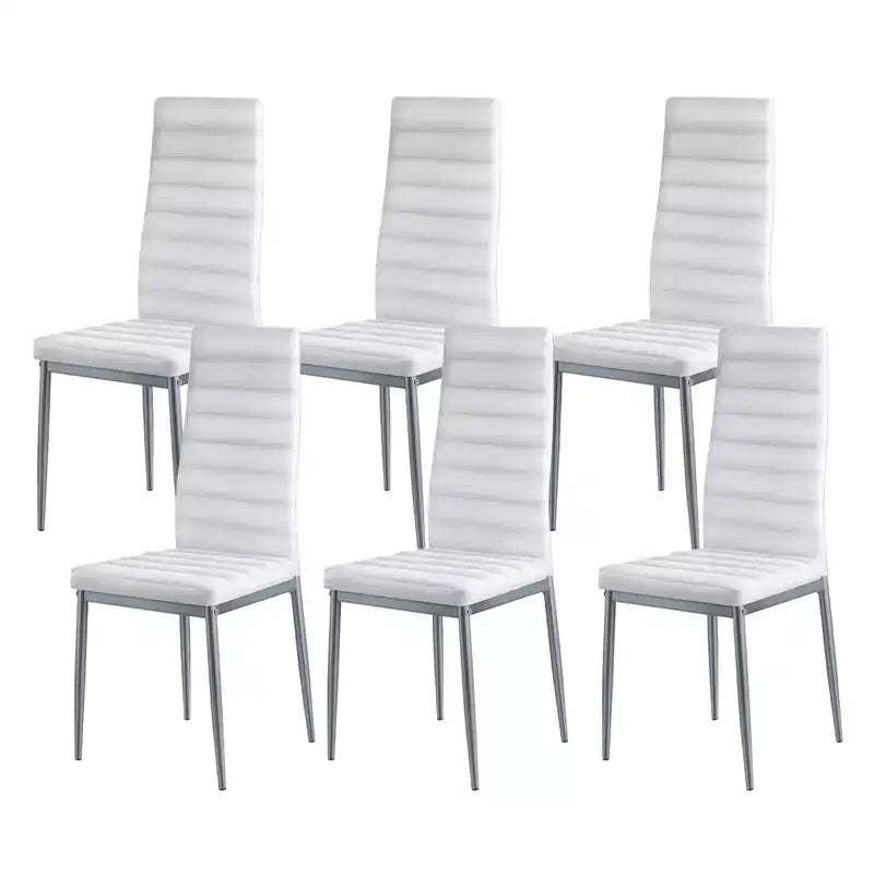 VEVOR Modern Dining Room Accent Chairs Set of 6, Upholstered Leather Side Chair , Kitchen Table Chair with Thick Cushions and Metal Legs, White