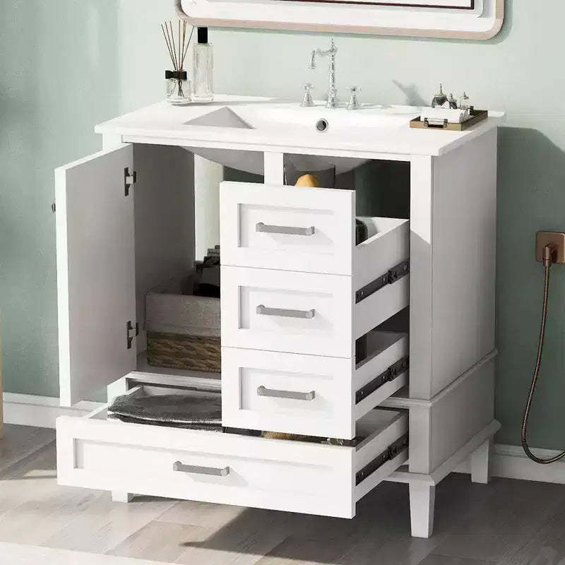 30 Bathroom Vanity With Undermount Ceramic Sink, Modern Bathroom Storage Cabinet With 3 Drawers & 1 Soft Closing Door Cabinet, Quick Assembly