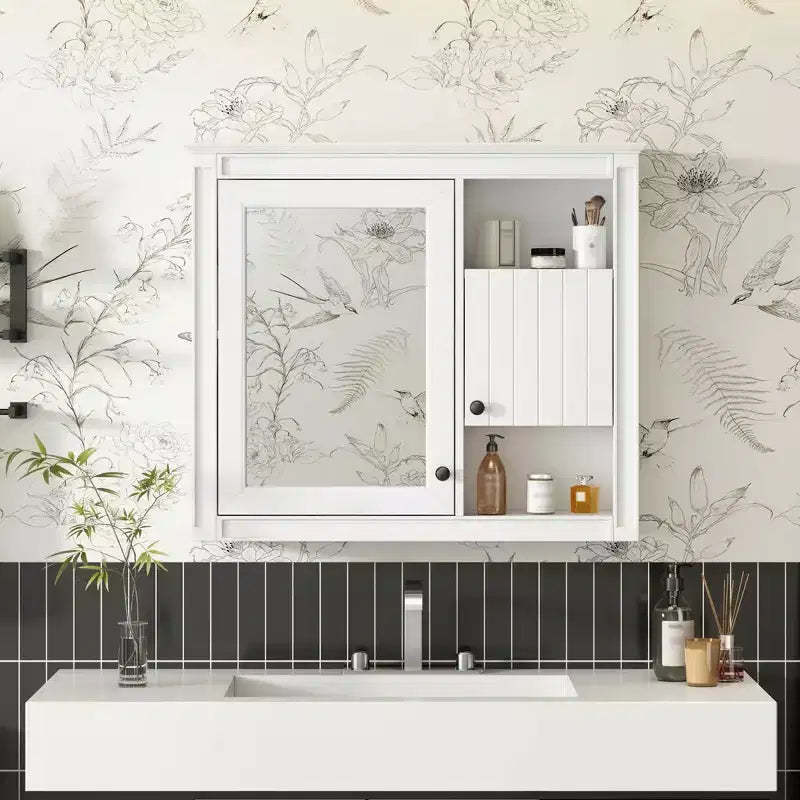 MAYEERTY 32 Bathroom Wall Cabinet with MIrrorWall Mounted Medicine Cabinet with 3 Shelves for Bathroom White