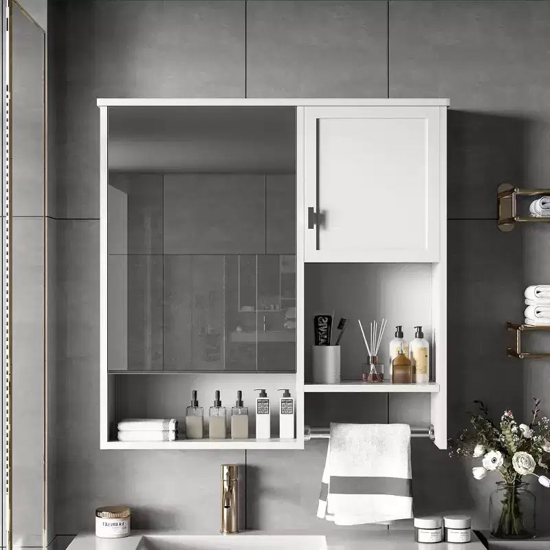 MAYEERTY 27.84 Modern Wall Mounted Bathroom Medicine Cabinet, Bathroom Wall Storage Cabinet with Mirror Towels Bar White