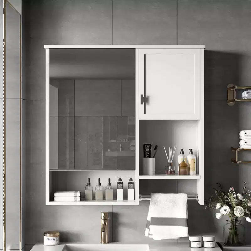 MAYEERTY 27.84 Modern Wall Mounted Bathroom Medicine Cabinet, Bathroom Wall Storage Cabinet with Mirror Towels Bar White