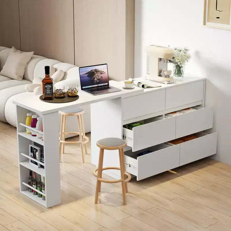 JVNOXK L-Shaped Extendable Desk & Vanity Set with 6 Drawers for Ample Storage, Ideal for Office and Bedroom Makeup Routines, White