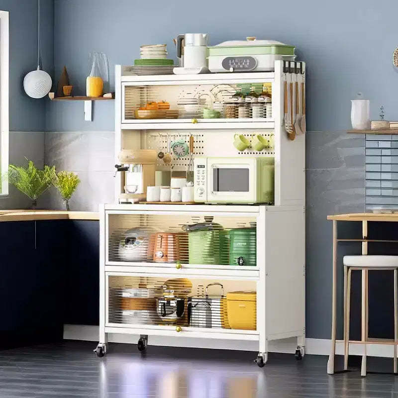 MAYEERTY Mobile Metal Storage Shelves with Doors, 250KG Load Vertical Storage & Smooth Movement