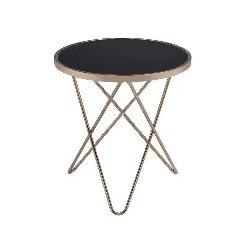 Royal Hampton End Table, Black Glass & Champagne