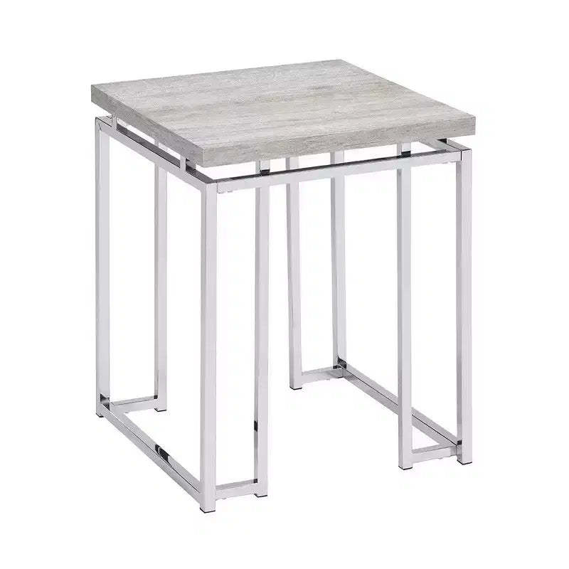 Royal Hampton End Table with Rectangular Tabletop and Metal Legs, Silver and Brown