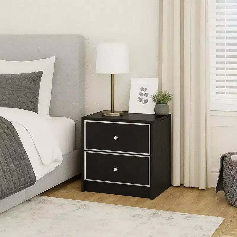 Royal Hampton Table with 2 Storage Drawers and Intricate Trimming, Black