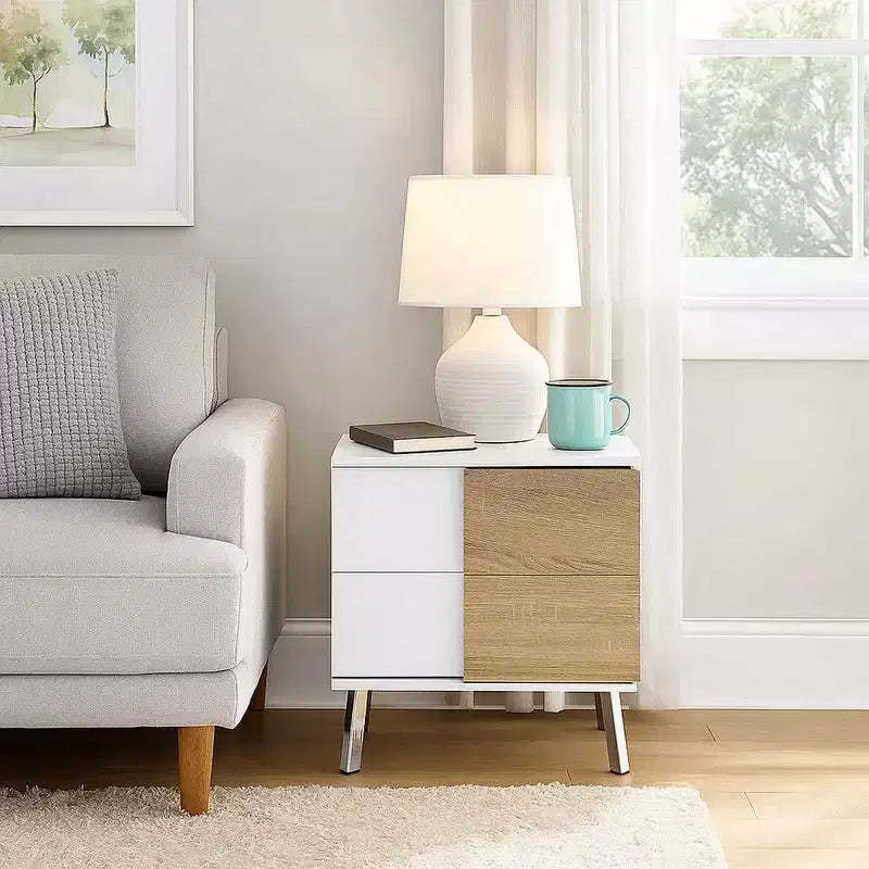 Royal Hampton Wooden Dual Tone End Table with 2 Drawers, White and Brown