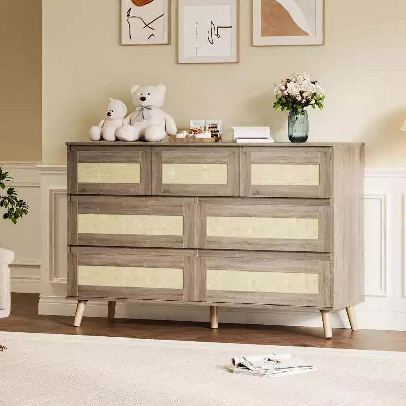 Rattan Dresser for Bedroom with 7 Drawers, 47.2 in Wide Chest of Drawers