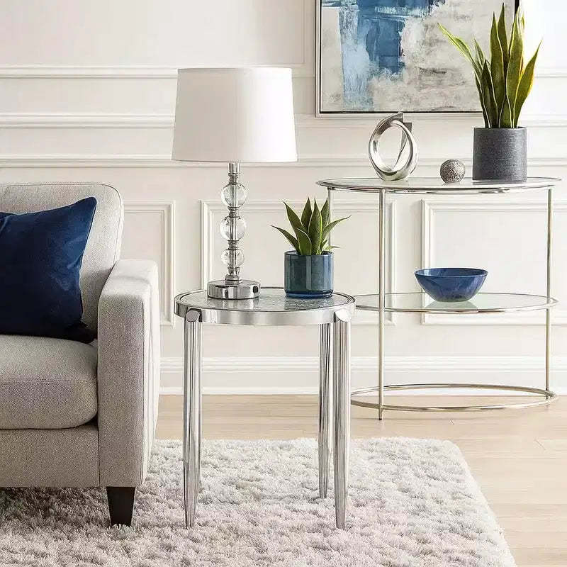 Royal Hampton End Table with Tubular Rounded Legs and Frosted Glass Top, Silver