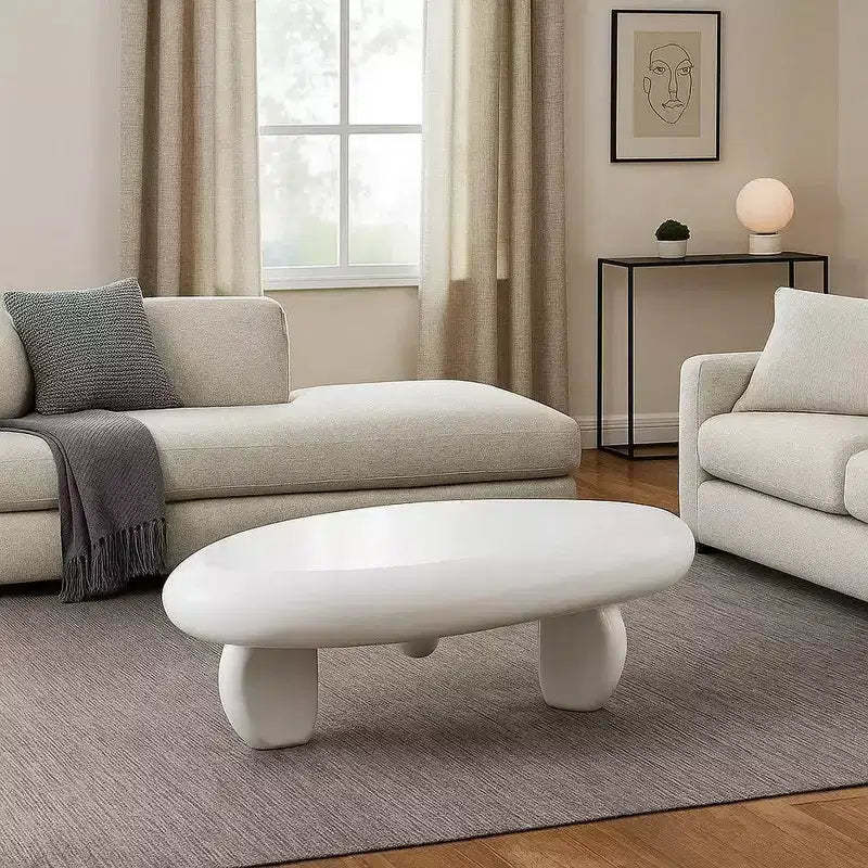 Royal Hampton Coffee Table, 30 Inch Asymmetric Pebble Design, High Gloss White