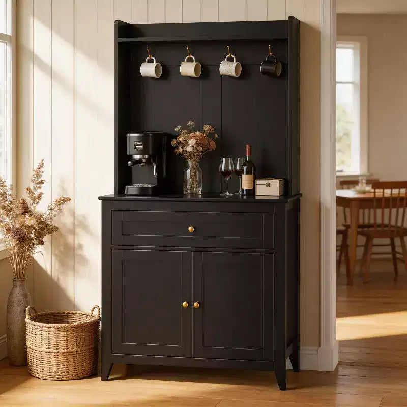 63 Microwave Cabinet with Drawers, Kitchen Storage Cabinet with Outlet & Adjustable Shelves for Pantry Items and Small Appliances