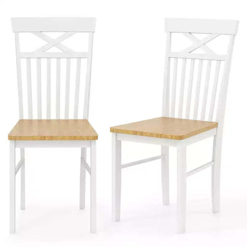 Costway Farmhouse Dining Chair Set of 2 Wooden Kitchen Chair w/ Rubber Wood Frame
