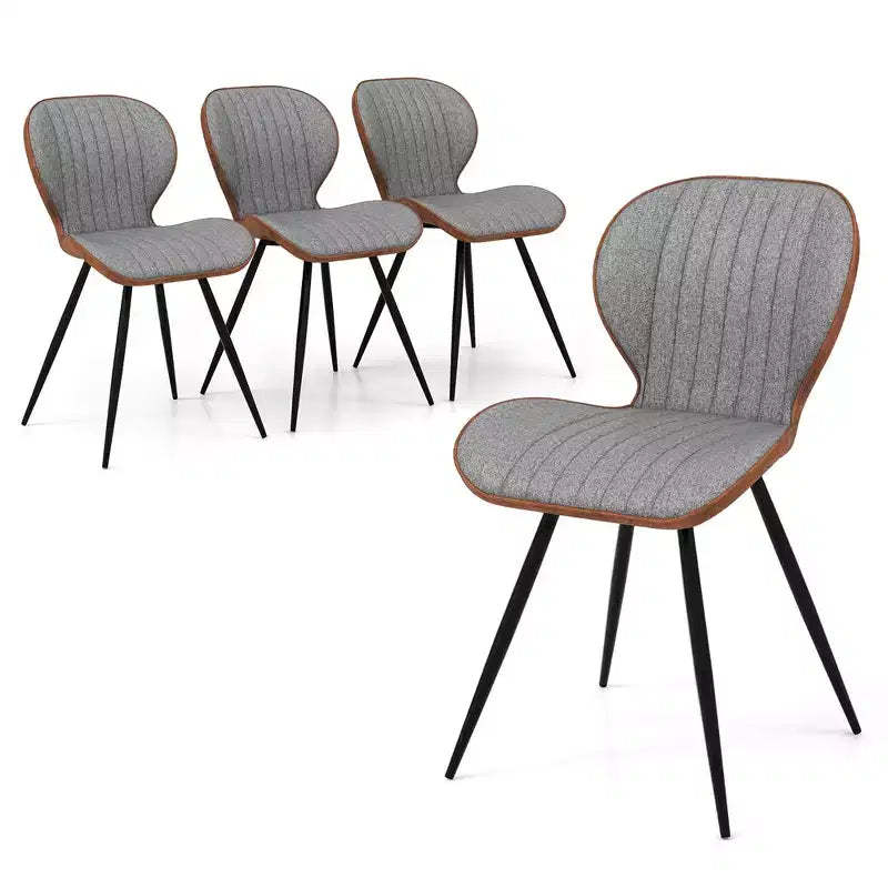 Costway 4 Set Armless Dining Chair w/ Curved Backrest U-shaped Seat & Non-slip Foot Pad