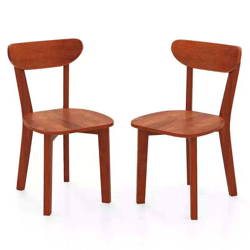 Costway Solid Wood Dining Chair Set of 2 w/ Curved Backrest & Rubber Wood Frame