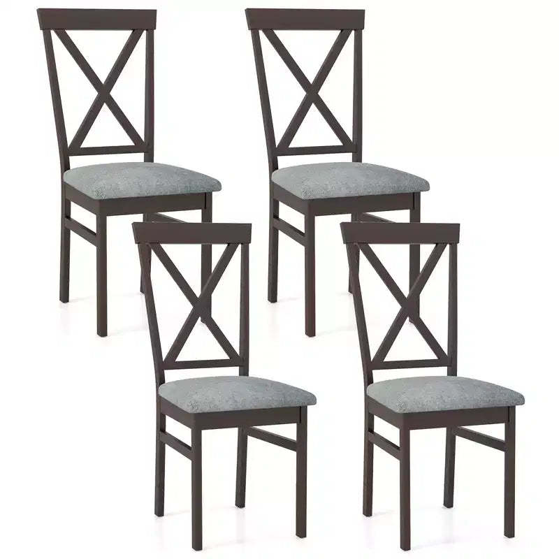 Costway Modern Dining Chairs Set of 4 w/ Rubber Wood Frame Hollowed Backrest for Kitchen