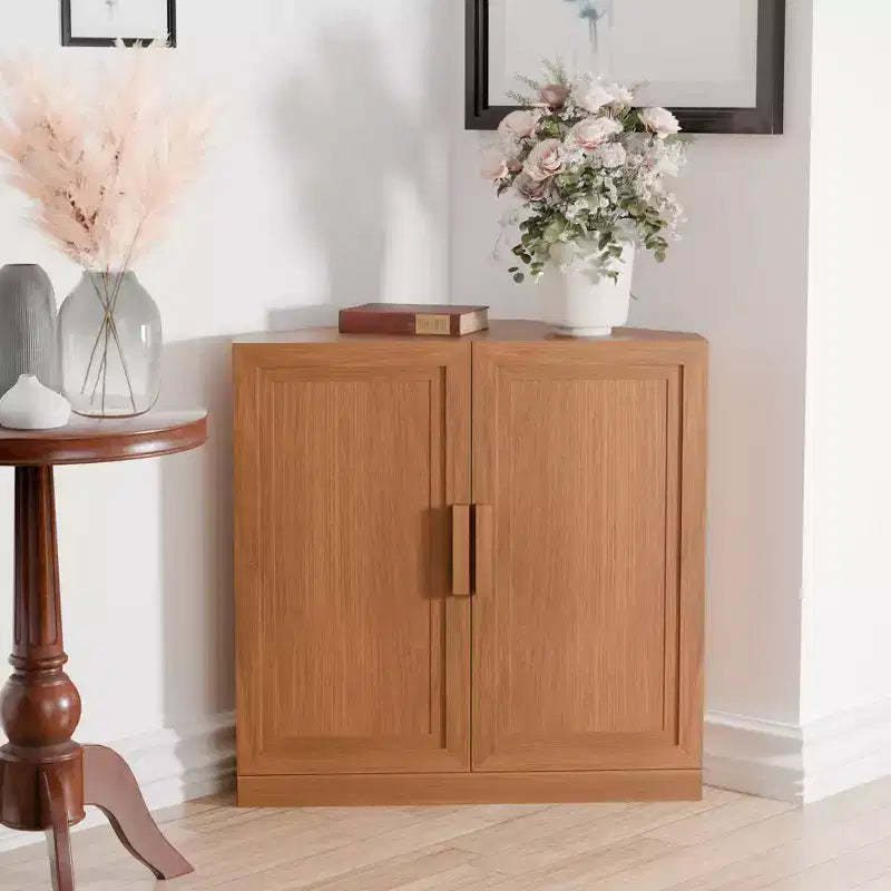 MAYEERTY Modern Solid Wood Double Doors Corner Storage Cabinet Efficient Storage for Home Cornei Libing Room Beige