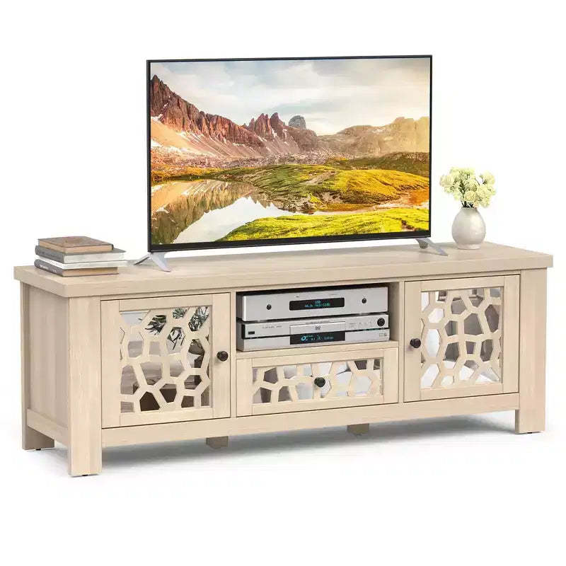 Costway 55 Retro TV Stand Media Entertainment Center w/ Mirror Doors & Drawer