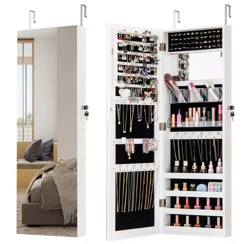 Costway 43.5 Jewelry Mirror Cabinet w/ Full-length Mirror & Interior Makeup Mirror