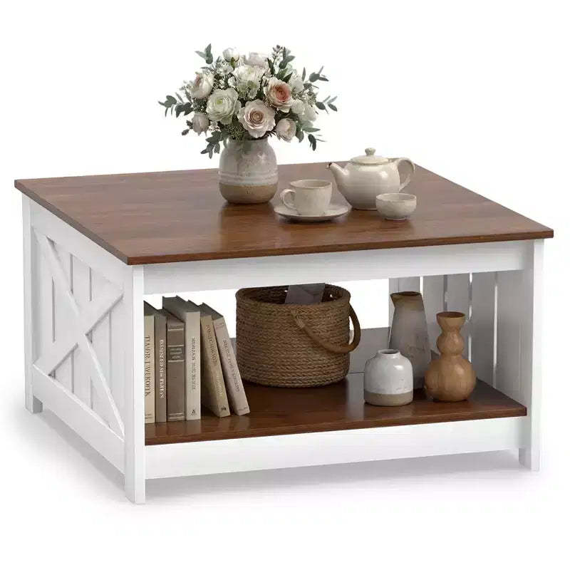 Costway 31 Wooden Square Coffee Table w/Storage Shelf Open Compartment for Living Room