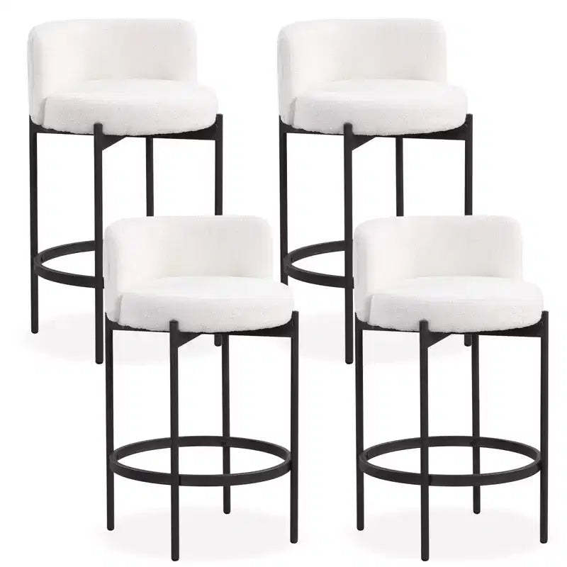 Costway Boucle Counter Stools Set of 4 w/Curved Backrest Metal Frame Comfy Footrest