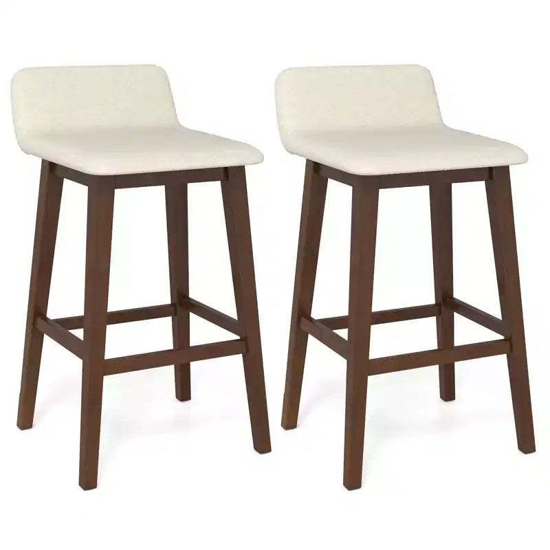 Costway 29 Upholstered Barstools w/ Low Back Footrest & Wood Legs for Kitchen Island