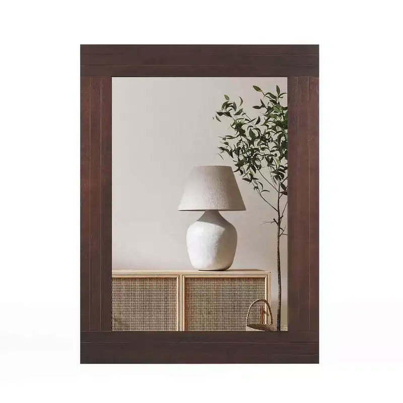 Costway Wood Framed Wall Mirror for Bathroom Farmhouse Boho Rustic Wall Decoration