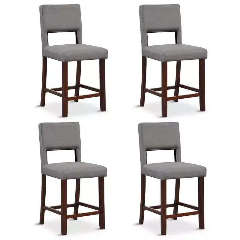 Costway 4-Piece Linen Fabric/PVC Leather Counter Height Bar Stool Set w/ Back & Rubber Wood Legs