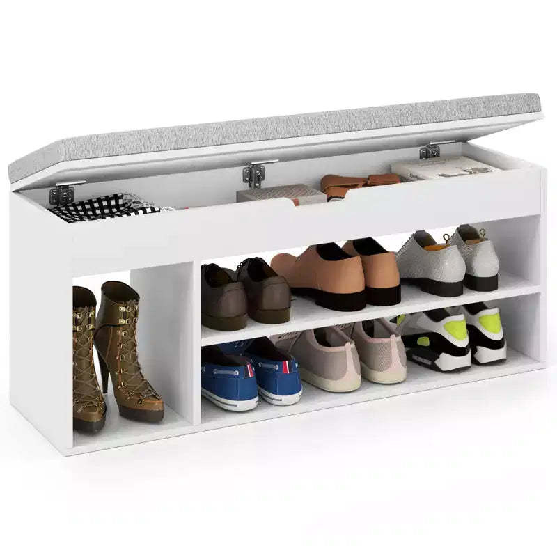 Costway Shoe Bench Home Entryway Shoes Storage Bench w/ Padded Seat & Hidden Storage White