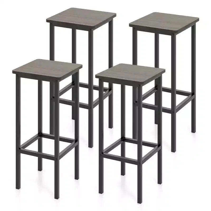 Costway 4PCS 26 Bar Stool Set w/ Metal Frame Footrest Backless Counter Height Stool Gray