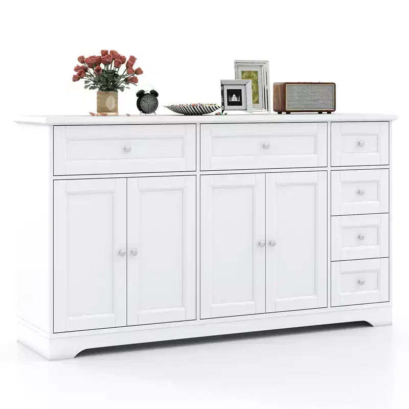 Costway 59 Large Storage Cabinet Buffet Sideboard w/ 4 Doors & 6 Drawers White