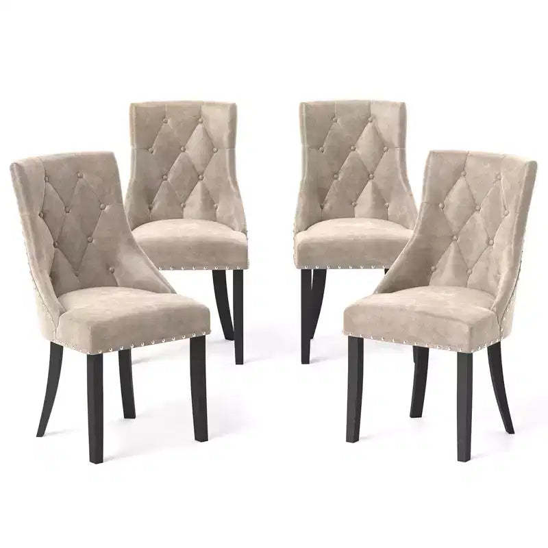 Costway Upholstered Dining Chairs Set of 4 Tufted Wingback Chairs w/ Solid Wood Legs