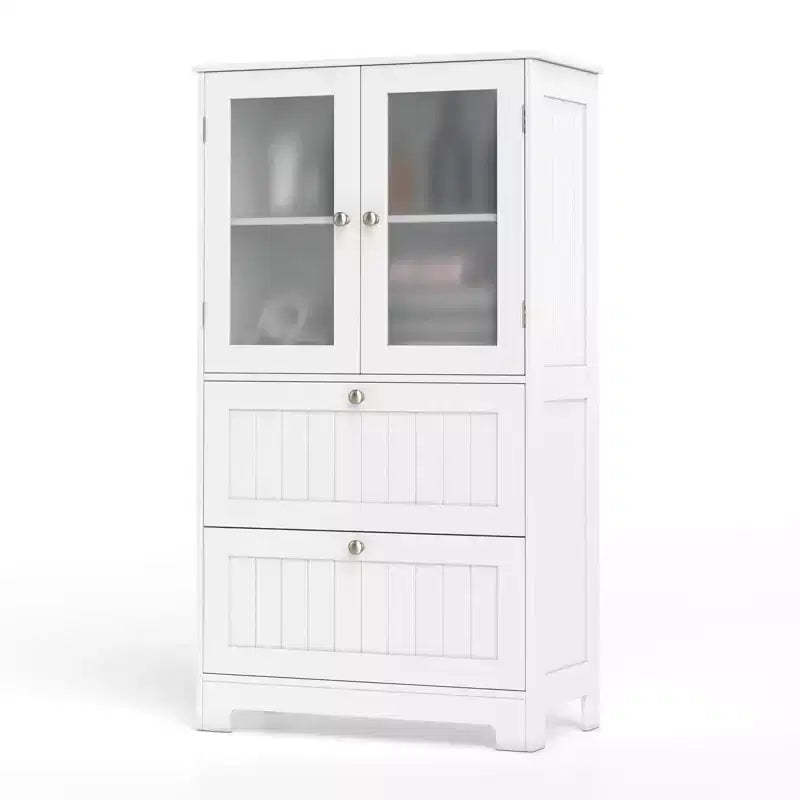 Costway Bathroom Floor Storage Cabinet Freestanding Cupboard Pantry w/ 2 Drawers