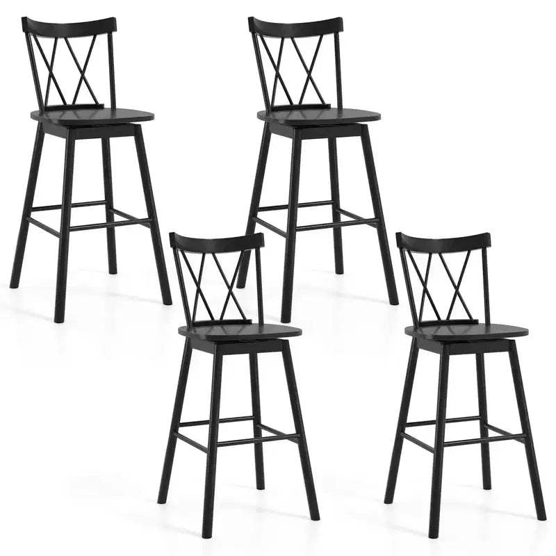 Costway Windsor Bar Stool Set of 4 29 Swivel Rubber Wood Dining Chairs Spacious Seat Black