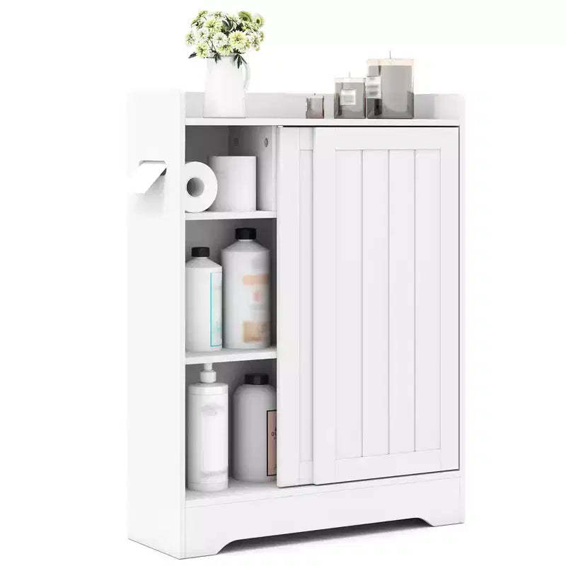 Costway Bathroom Floor Cabinet w/2 Sliding Doors & Adjustable Shelves for Small Spaces