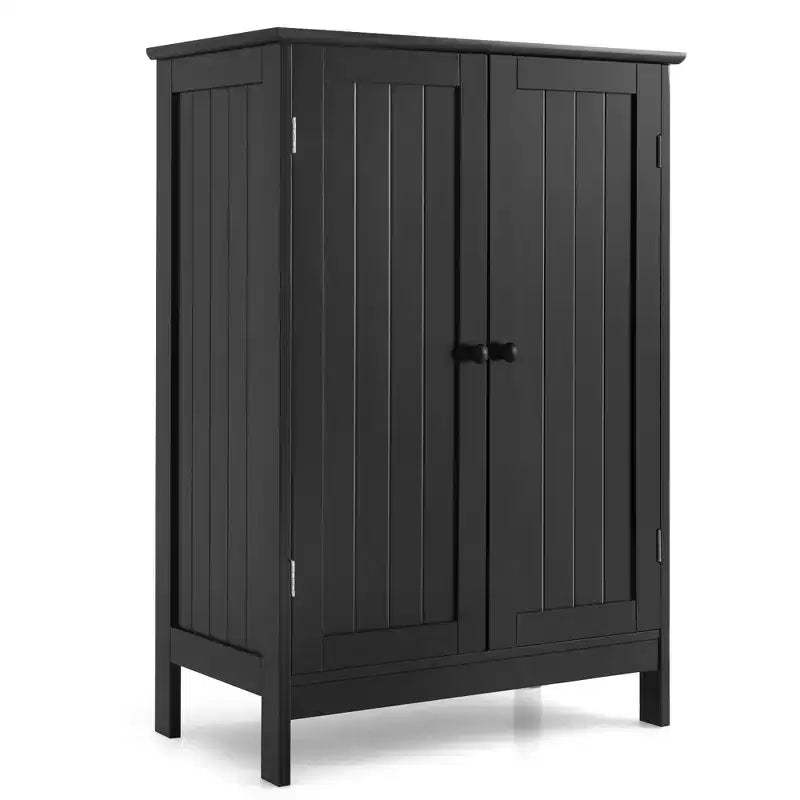 Costway Bathroom Floor Storage Cabinet Double Door Kitchen Cupboard Shoe Cabinet Black