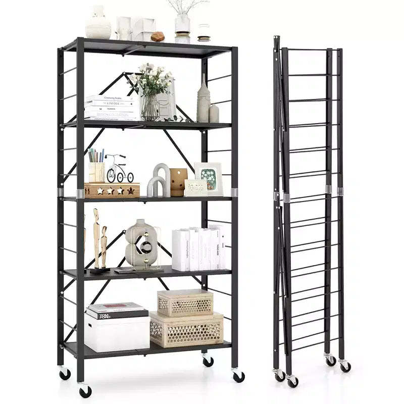 Costway 5-Tier Foldable Storage Shelf w/ Wheels Adjustable Shelves Metal Shelving Unit