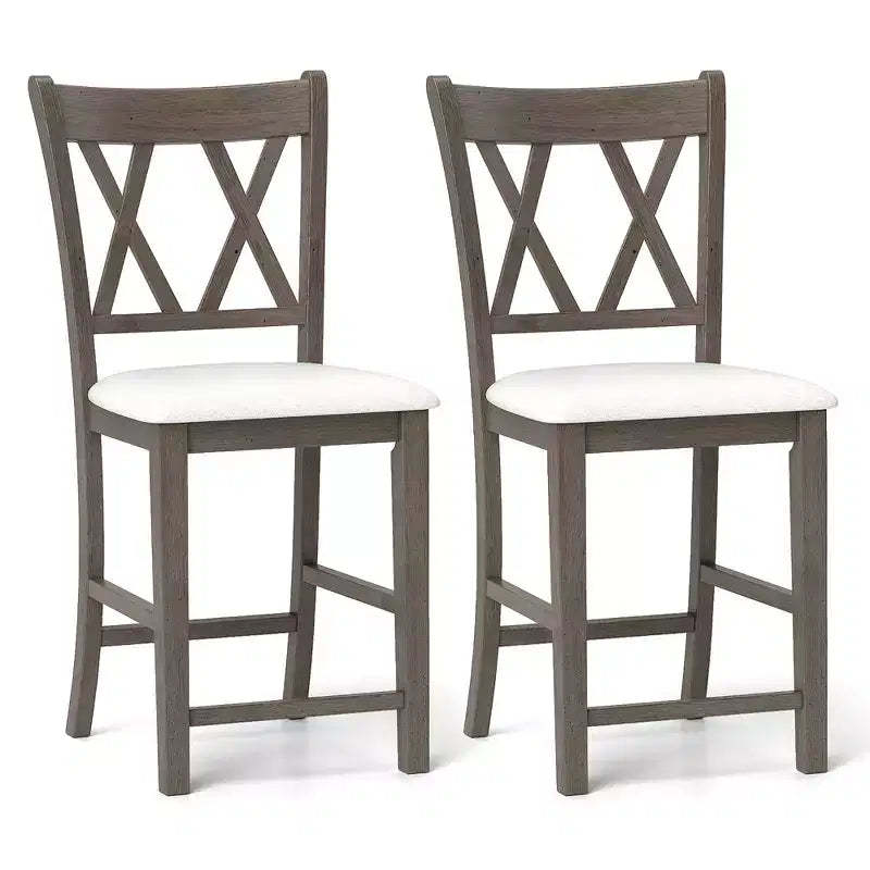 Costway 2PCS Bar Stools 24Counter Height Stools w/ Linen Fabric Upholstered Seat Gray