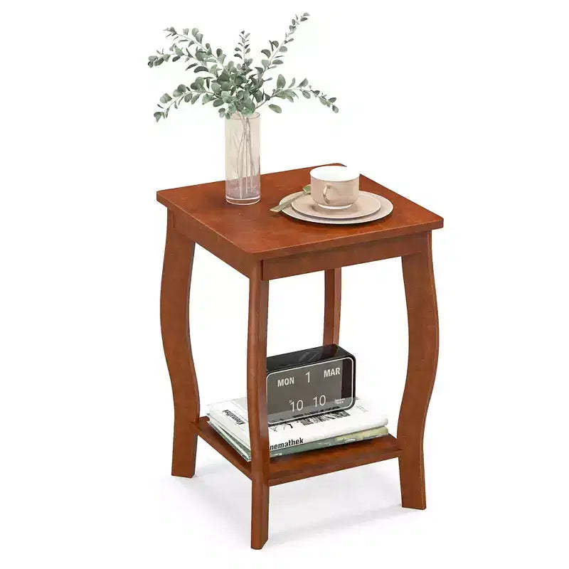 Costway 2-Tier Square End Table Narrow Sofa Side Nightstand w/ Storage Shelf & Wood Legs
