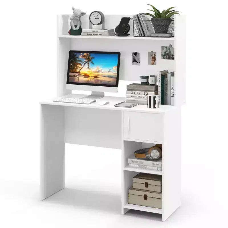 Costway Computer Desk Home Office Desk w/ Raised Display Shelf & 2 Open Shelves