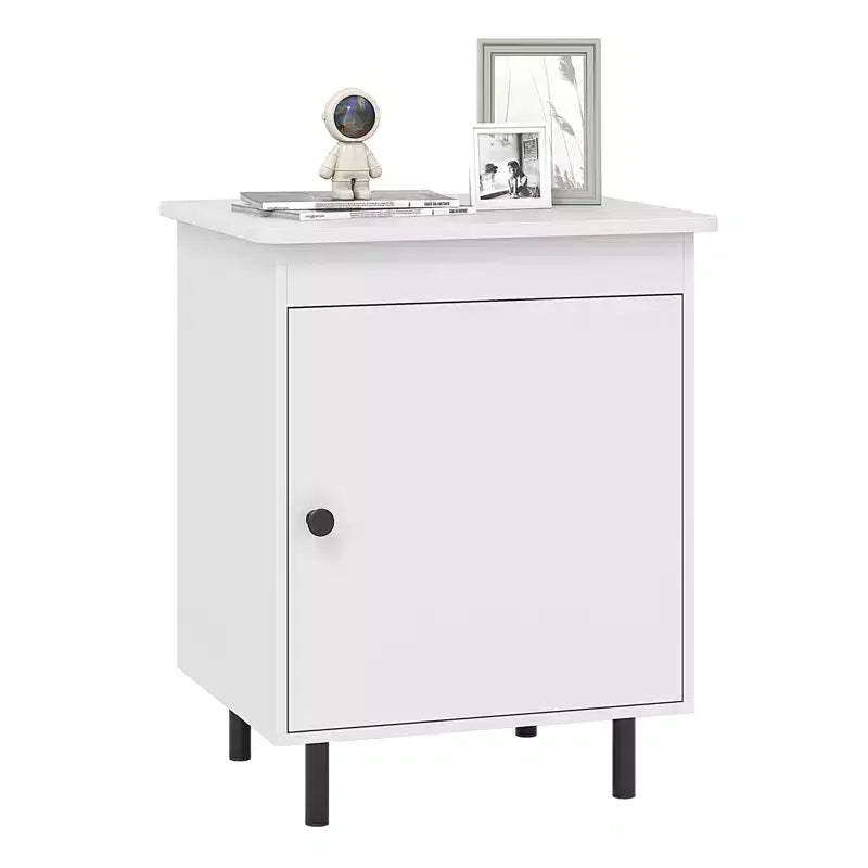 Costway Nightstand Mid Century Modern End Table w/Door Heavy-Duty Metal Legs for Bedroom