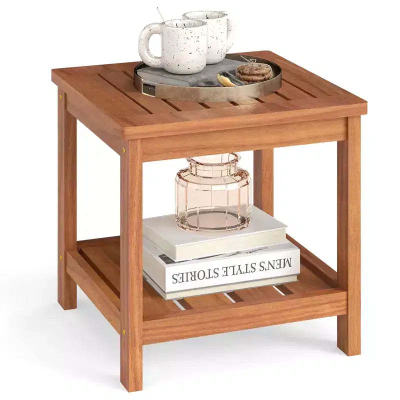 Costway 2-Tier Adirondack Side Table w/ Slatted Tabletop Storage Shelf for Garden