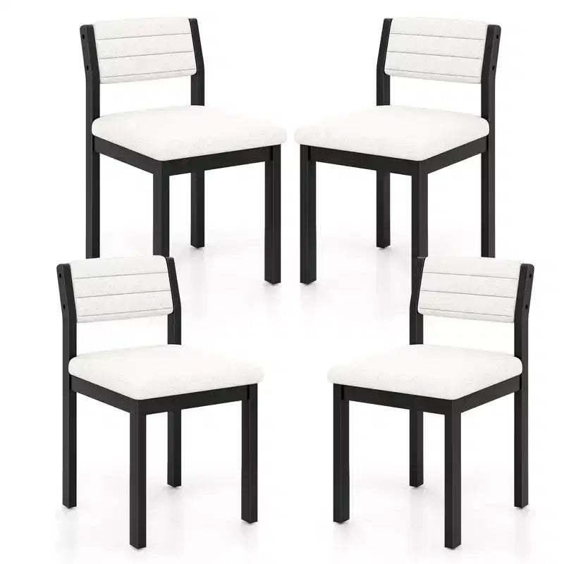 Costway Dining Chair Set of 4 Faux Shearling Upholstered Kitchen Chairs w/ Wood Frame White
