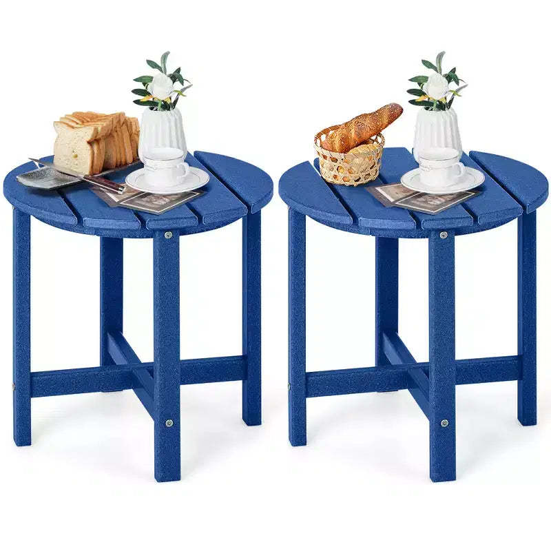 Costway 2PCS 18 Round Outdoor Side Table Weather Resistant HDPE Adirondack Table End Tables Patio Side Table Navy