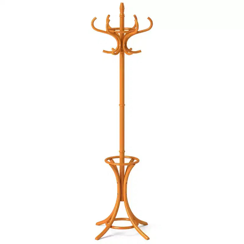 Costway Wood Standing Hat Coat Rack Jacket Bag Hanger Tree 12 Hooks Umbrella Stand