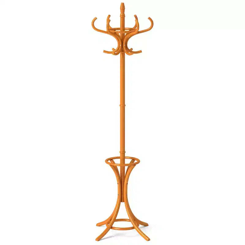 Costway Wood Standing Hat Coat Rack Jacket Bag Hanger Tree 12 Hooks Umbrella Stand