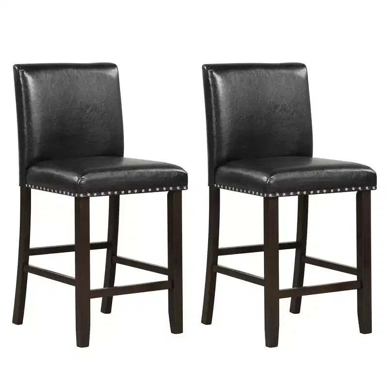 Costway Set of 2 Bar Stools PVC Leather Counter Height Chairs for Kitchen Island Black